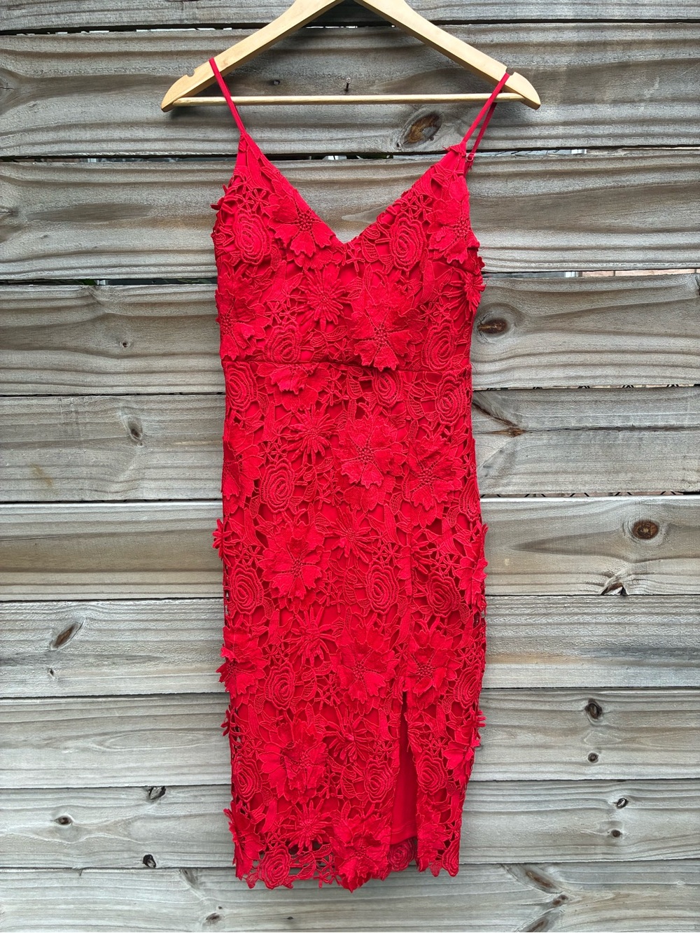 Lulus Steal Your Heart Red Crochet Lace Midi Dress XS Sleeveless Side Slit - Picture 4 of 11